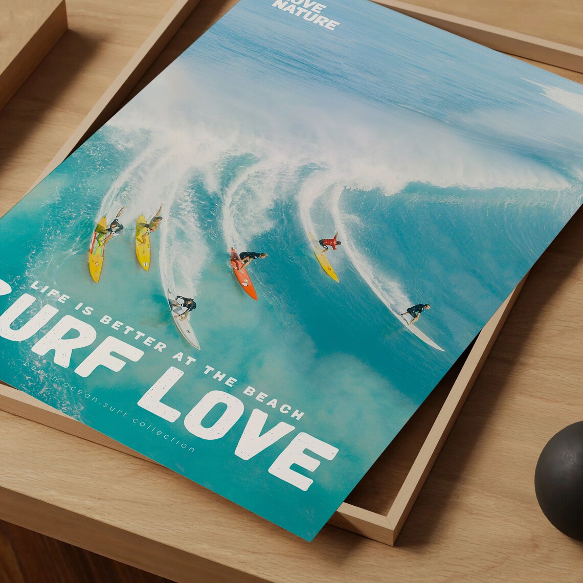 Surf Love Aerial Big Wave Surfers Turquoise Ocean Beach Poster - Image 4