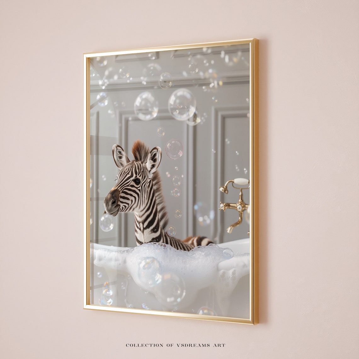 Baby Zebra Bubble Bath Black White Funny Bathroom Art Poster
