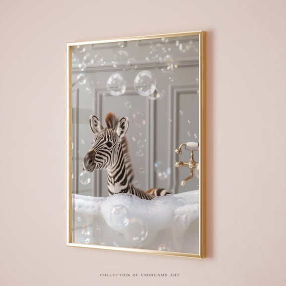 Cute Zebra In Tub Wall Art Zebra Photo Zebra Art Bathroom Art Print Bathroom Poster Nursery Bath Decor Nursery Bathroom Print