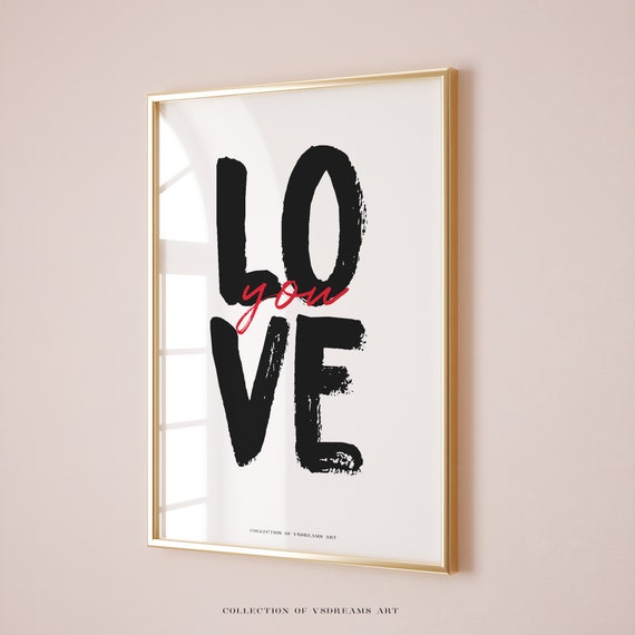 Love You Wall Art Love Print Love Wall Art Decor Gift For Lover Black Love Print Pink Love You Wall Art Gift For Him Gift For Her Art