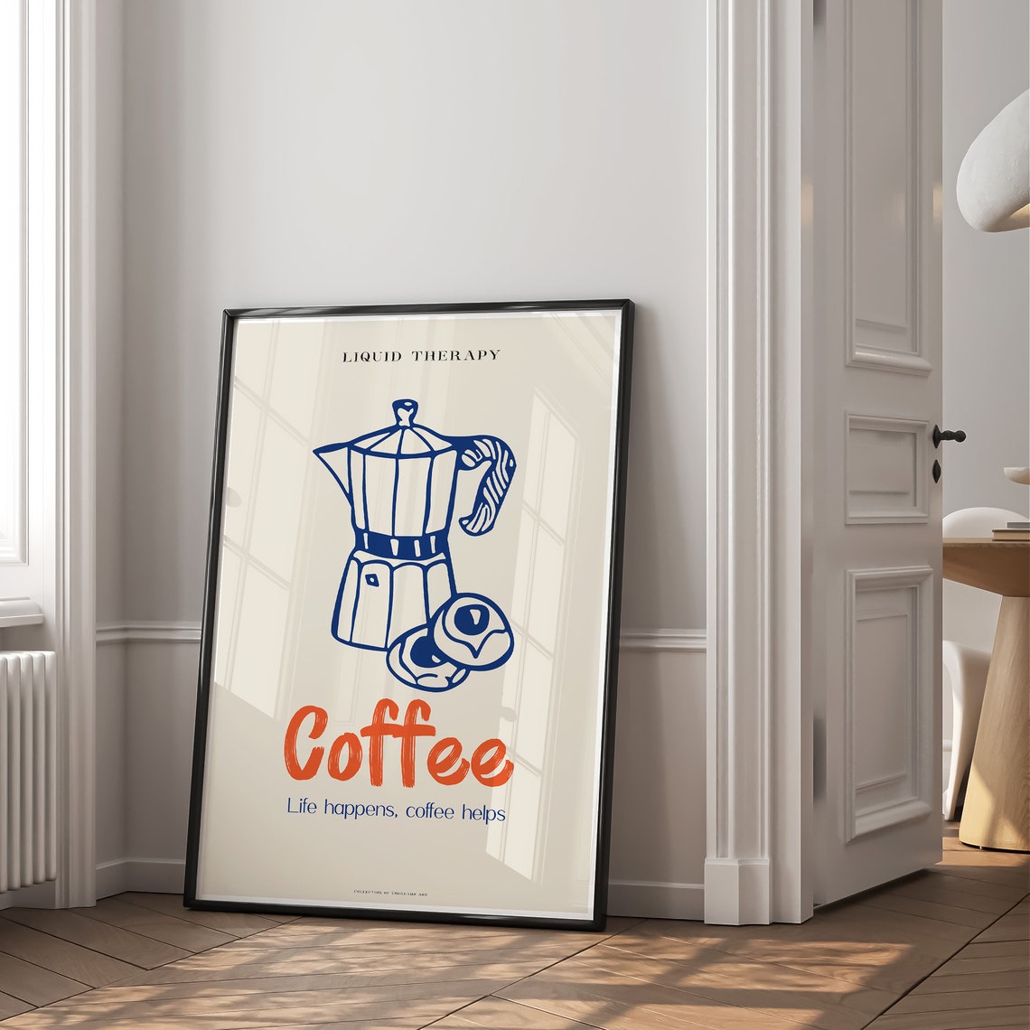 Coffee Moka Pot Liquid Therapy Navy Line Art Modern Kitchen Poster - Image 2