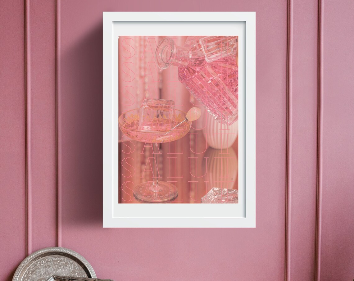 Salut Cheers Pink Cocktail Pour Retro Party Celebration Poster - Image 3