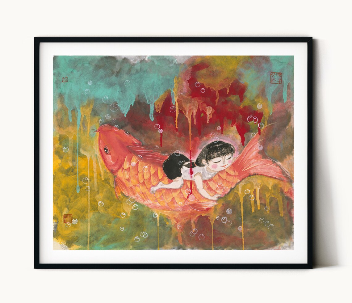 Tranquil Chinese Koi Fish Nursery Room Art Print - Image 2