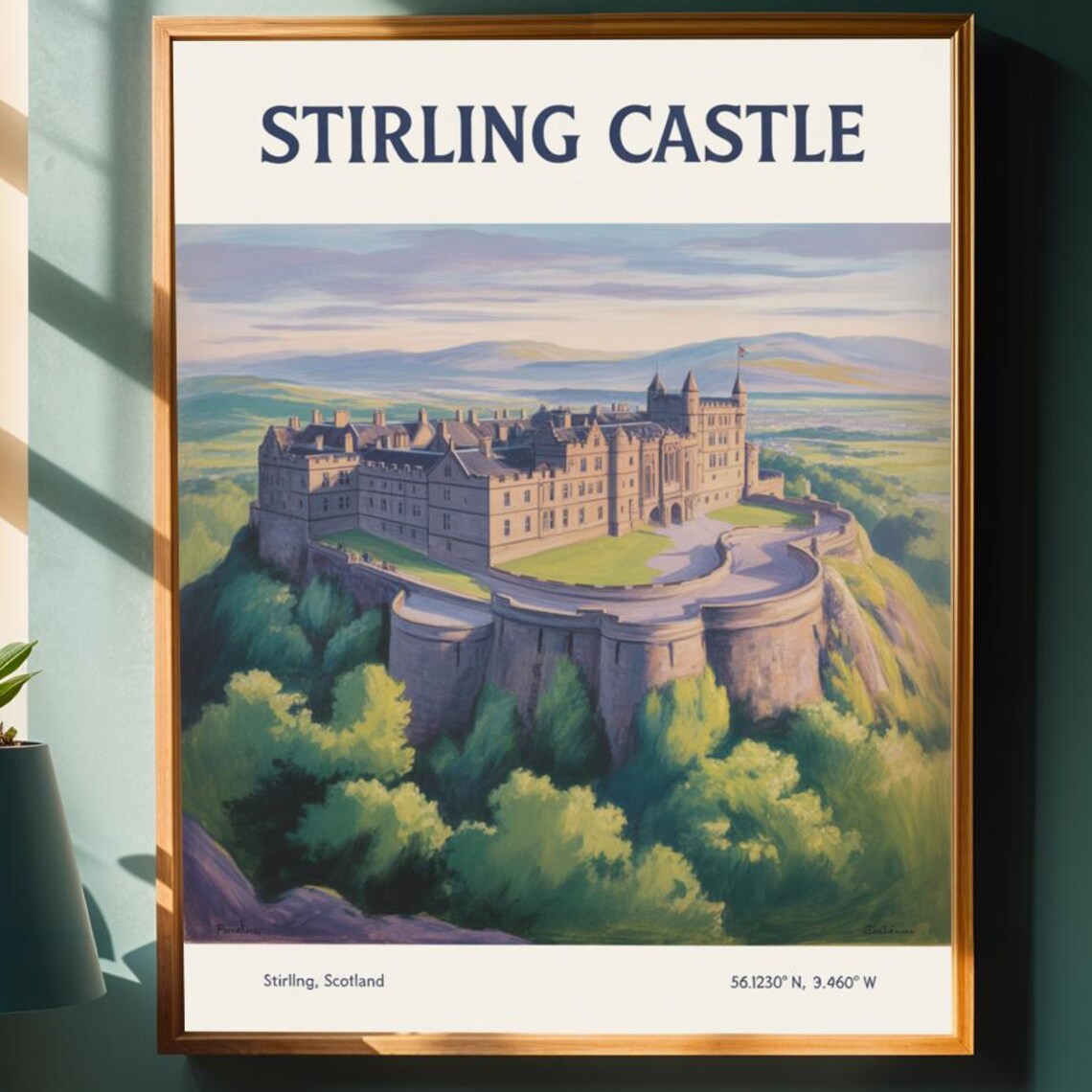 Stirling Castle Scotland Green Hills Historic Travel Poster Art