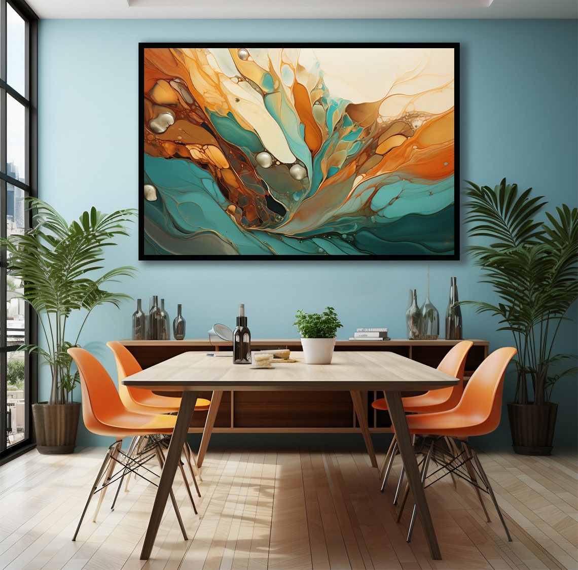 Abstract Wall Art Nature Inspired Print Bold Beautiful Orange And Teal Poster Home Decor Modern Art Home Office Decor Statement Piece - Image 3