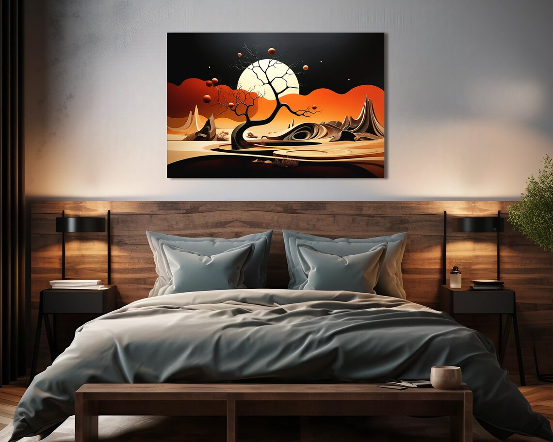 Abstract Wall Art Nature Inspired Print Surreal Landscape Poster Home Decor Modern Art Masculine Black Orange Red Fine Art Print - Image 2