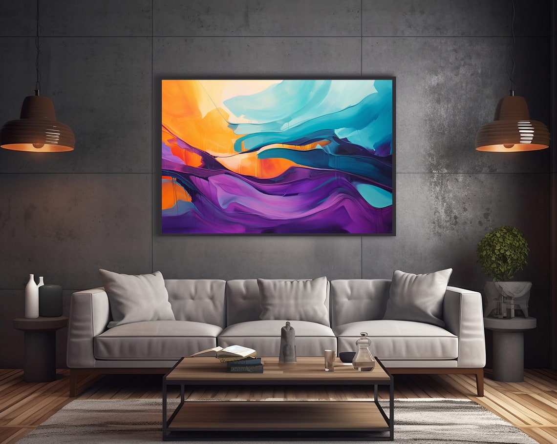 Abstract Wall Art Bold Beautiful Purple Orange And Teal Poster Home Decor Over The Sofa Modern Art Home Office Decor Statement Piece - Image 4