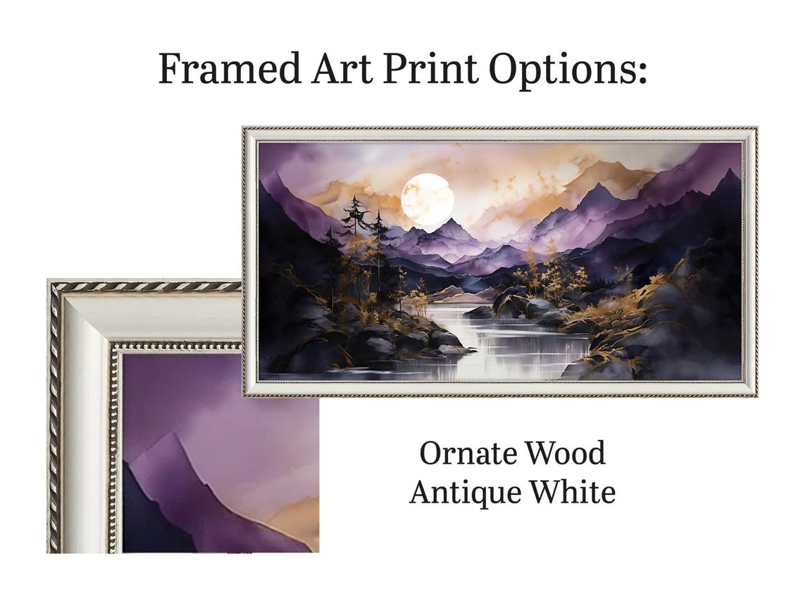 Moody Purple Mountain Moon Lake Reflection Panoramic Night Poster - Image 3