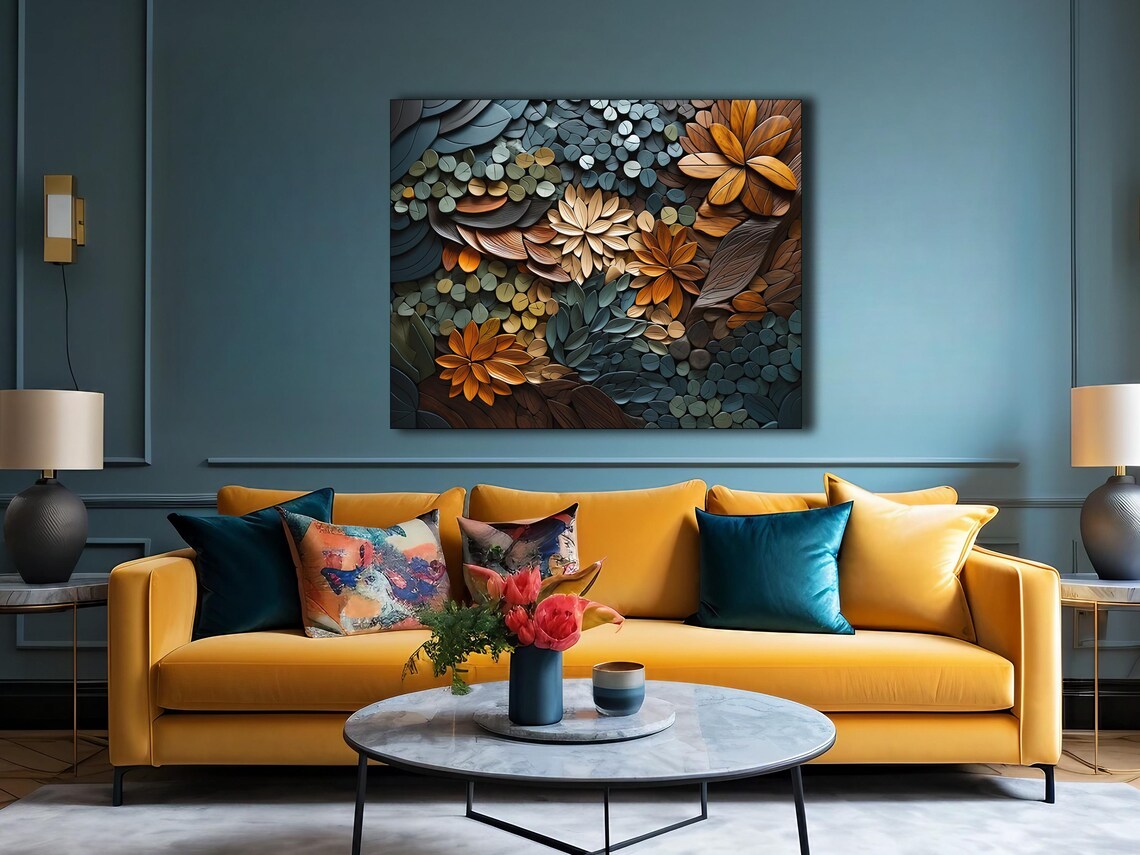 Wood Grain Abstract Boho Botanic Art Print, Living Room - Image 3