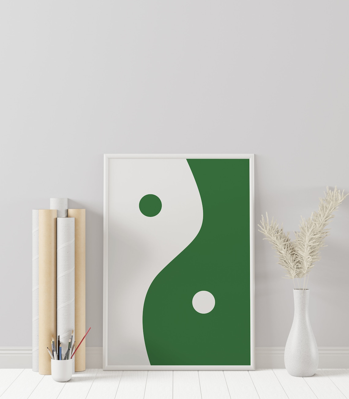Bold Kelly Green Yin Yang Symbol Minimalist Zen Harmony Poster