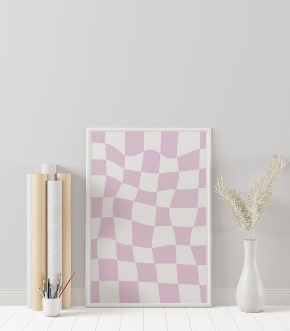 Pastel Pink Wavy Checkerboard Retro Groovy Abstract Pattern Poster
