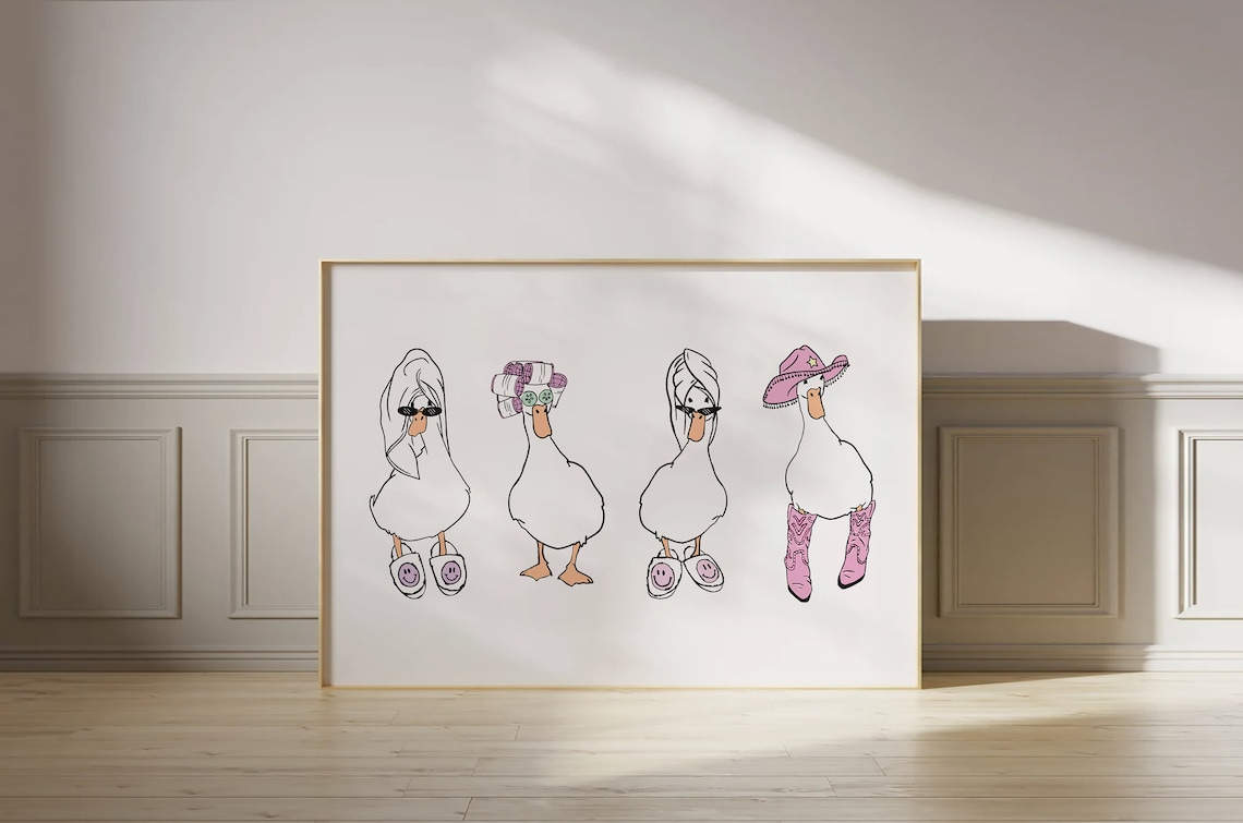 Ducks Towel Cowboy And Curlers Bathroom Poster