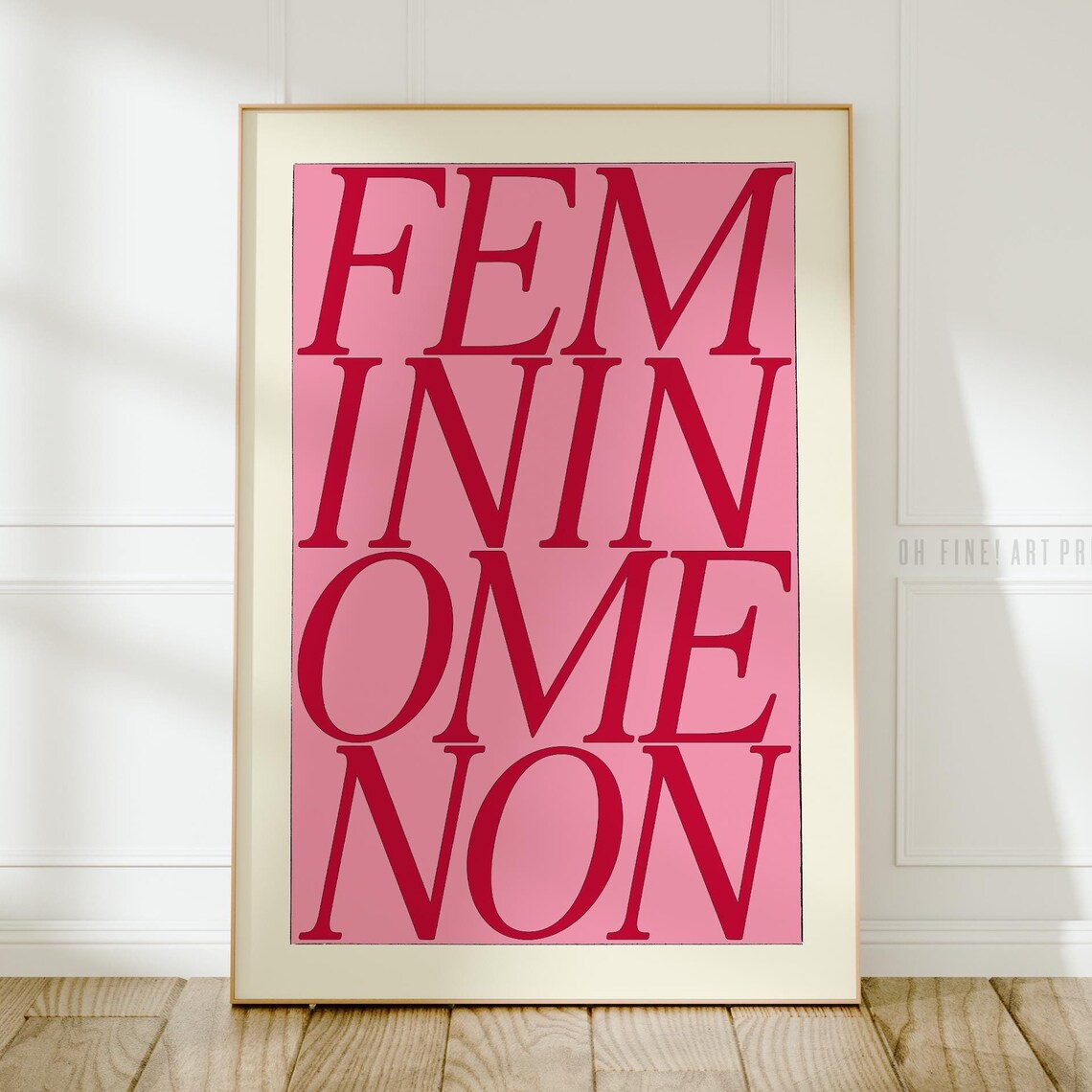Femininomenon Retro Pink Red Bold Funky Feminist Typography Music Print Poster
