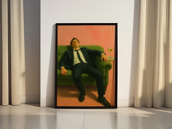 Man Art Print Tonal Oil Painting Style Bar Cart Decor Jpg