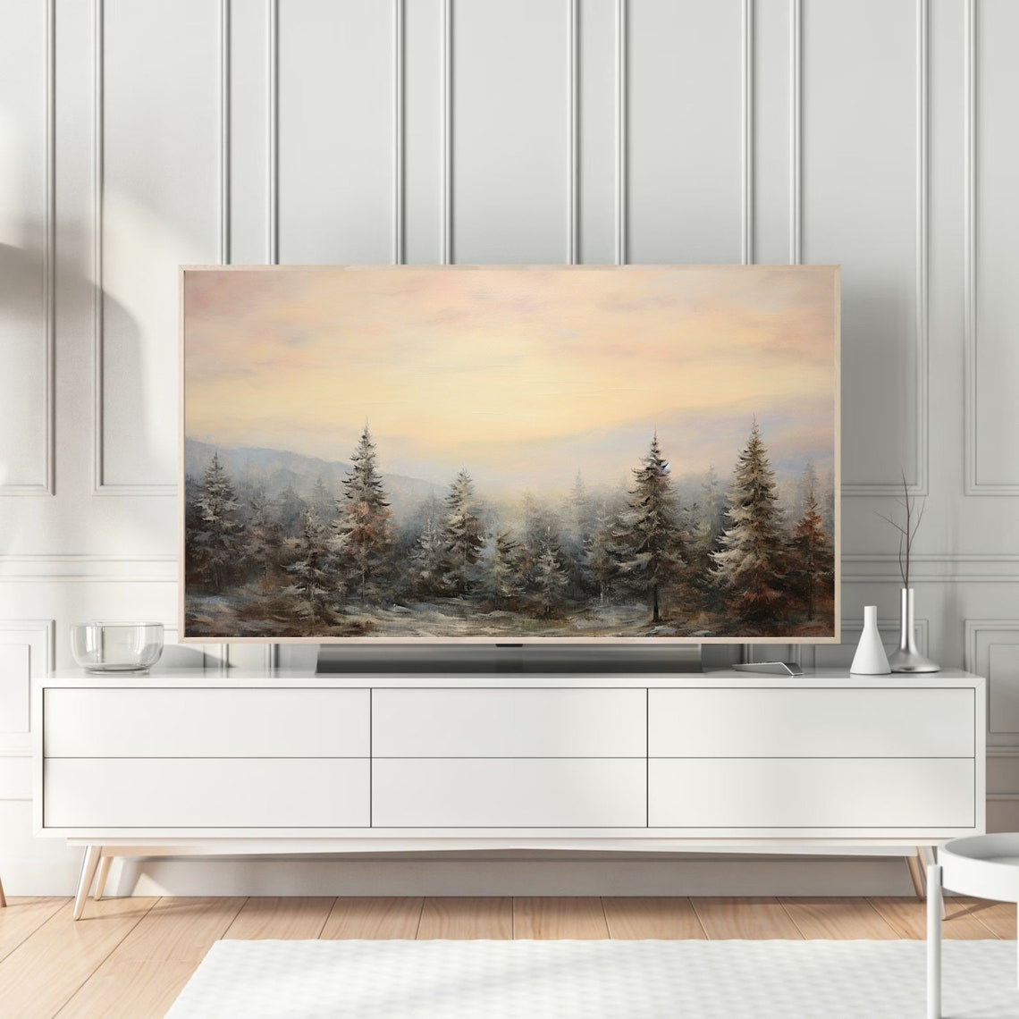 Snowy Pine Forest at Dawn Misty Winter Landscape Oil Painting Poster - Image 5