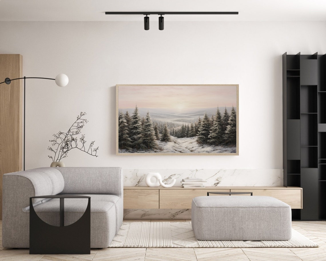 Snow Covered Pines Over Winter Valley Sunrise Landscape Poster - Image 5