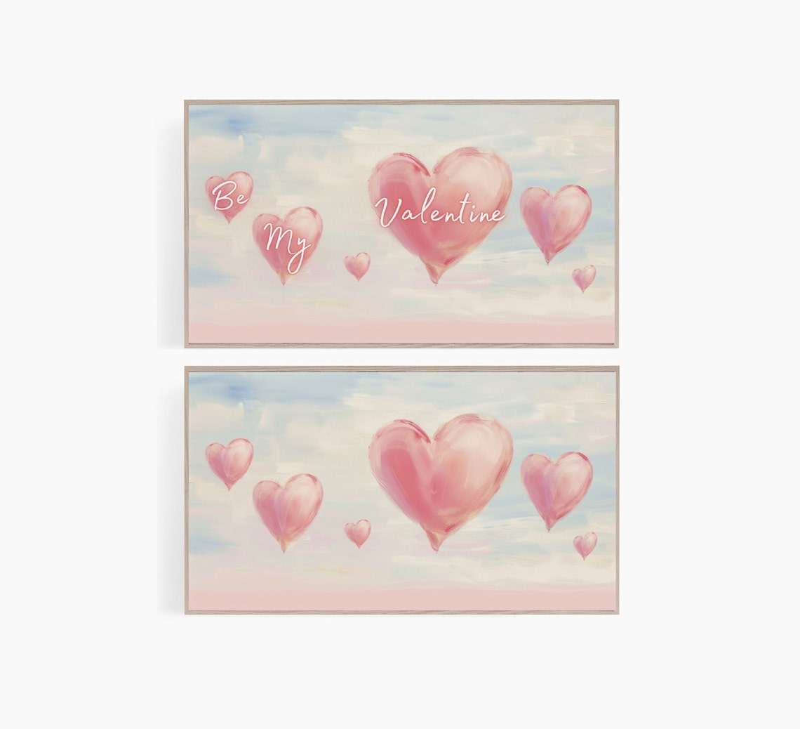Be My Valentine Script Pink Hearts Pastel Sky Painting Poster - Image 6