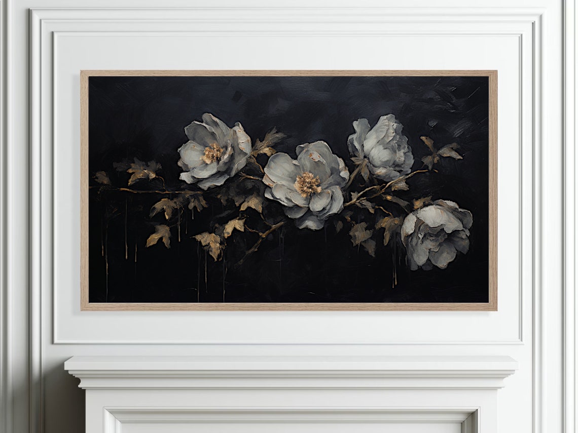 Gray Peonies Dark Botanical Painting Elegant Moody Floral Poster - Image 4