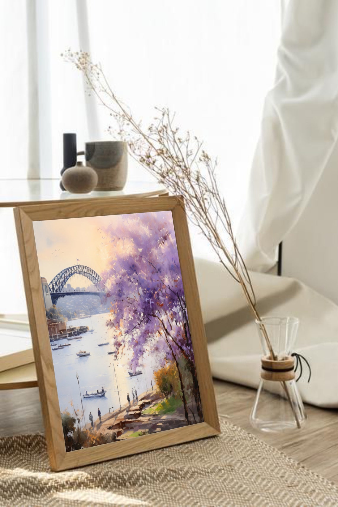 Sydney Harbour Bridge Jacaranda Blossom Waterfront Painting Poster - Image 4