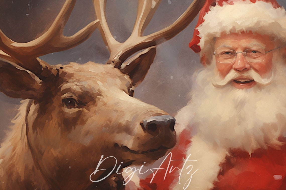 Frame Tv Art Vintage Christmas Wall Art Santa Reindeer Companionship Oil Painting Christmas Decor Winter Print Cottagecore Academia - Image 6