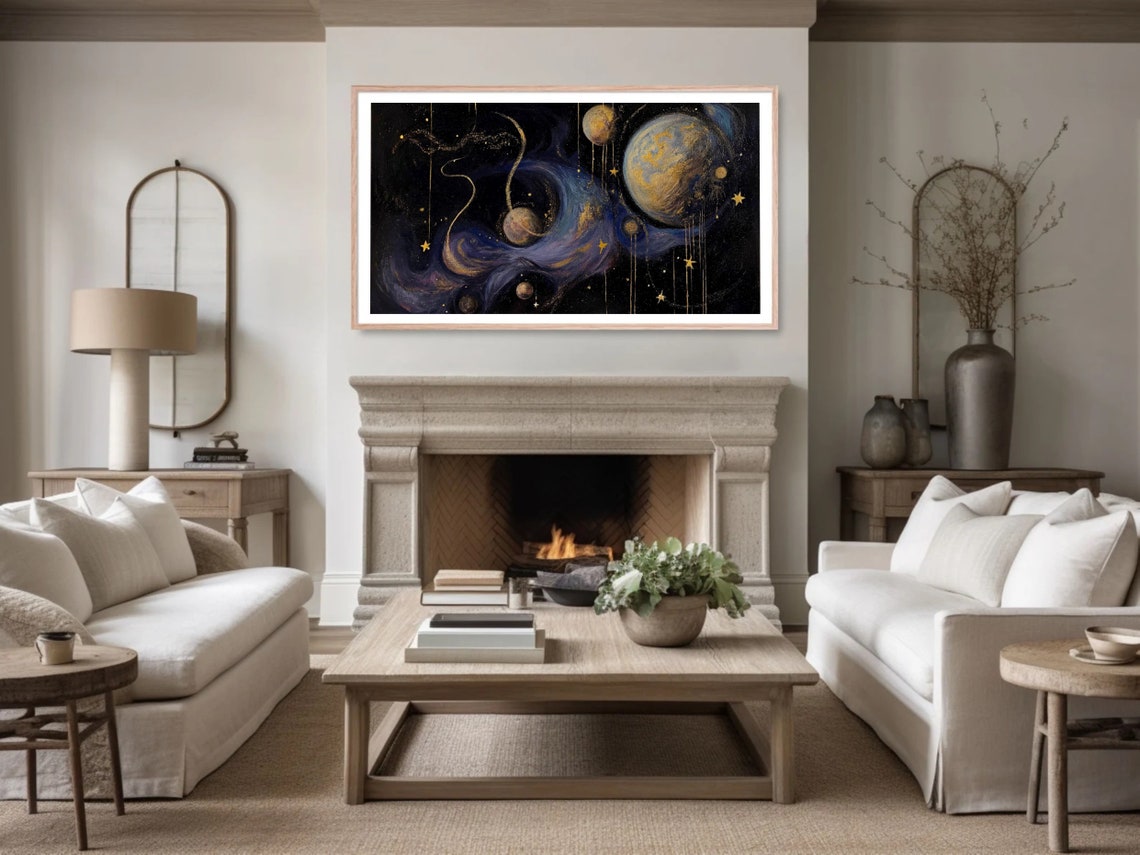 Gothic Solar System Planets Gold Stars Cosmic Oil Painting Poster - Image 4