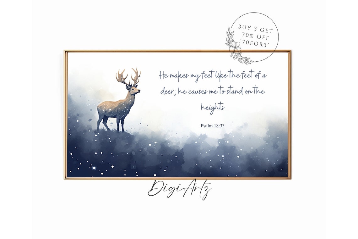 Psalm 18 Verse Of A Majestic Stag In A Starry Winter Forest Poster