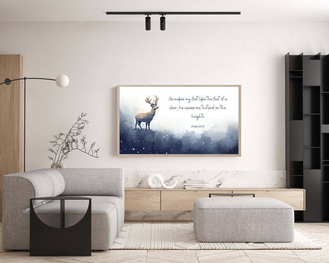 Psalm 18 Verse Of A Majestic Stag In A Starry Winter Forest Poster - Image 4