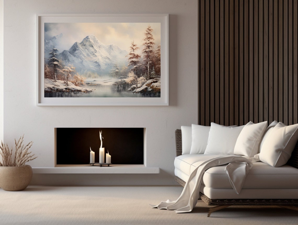 Snowy Mountain Lake Winter Landscape Pine Forest Sunrise Poster - Image 3