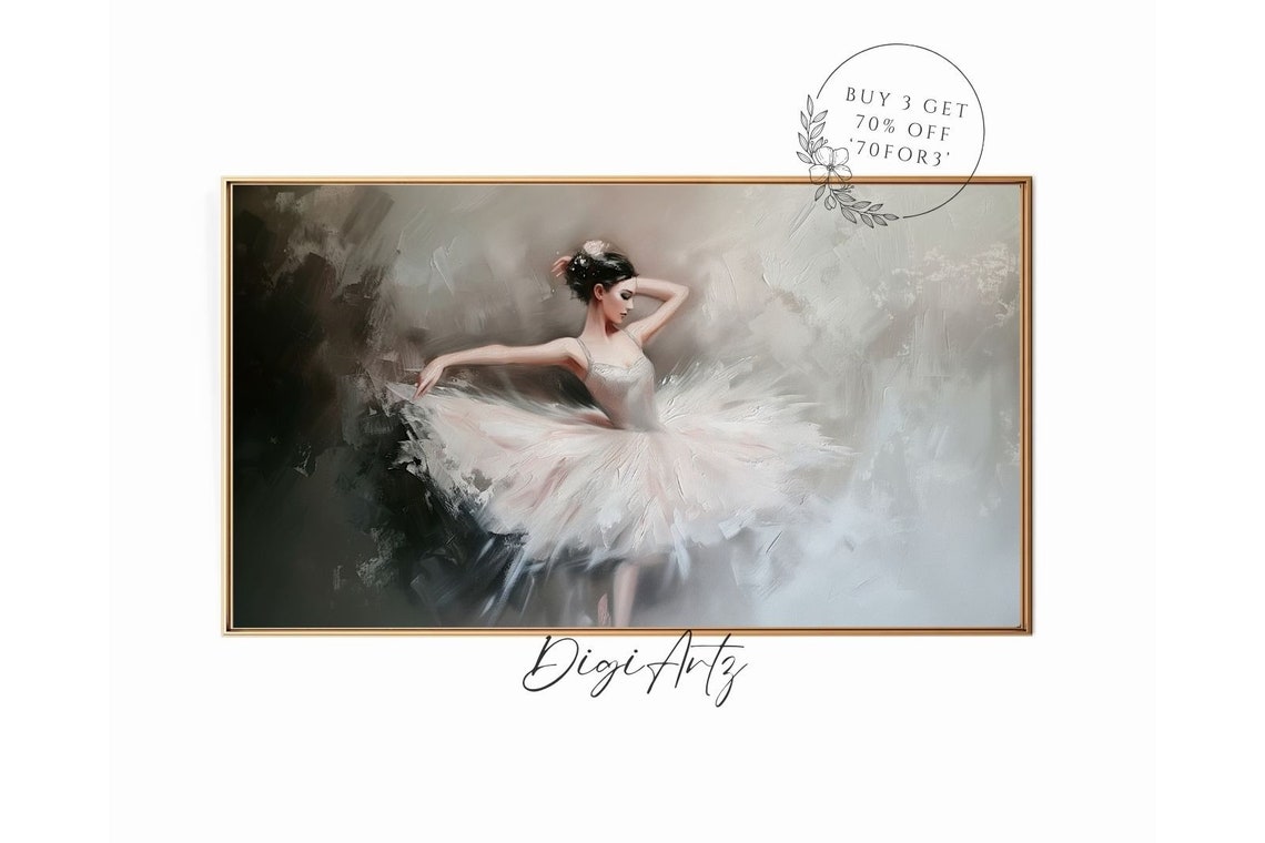Pink Tutu Ballerina Dancing Dramatic Dark Oil Painting Poster - Image 6