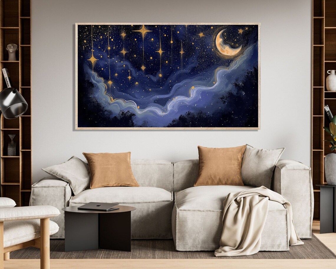 Celestial Moon and Star Oil Painting, Gothic Art - Image 5