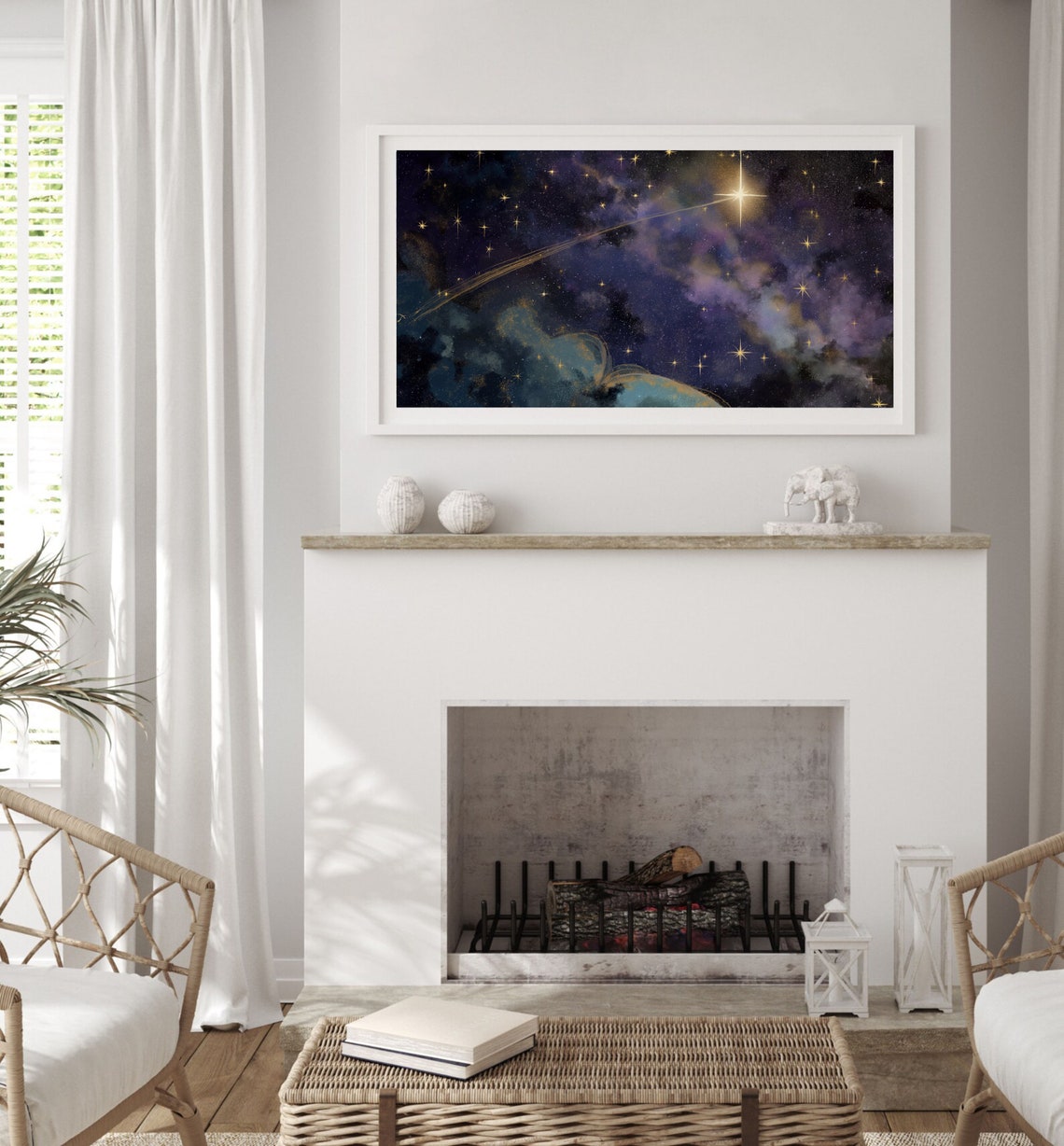 Shooting Star Over Earth Purple Cosmic Nebula Space Painting Poster - Image 3