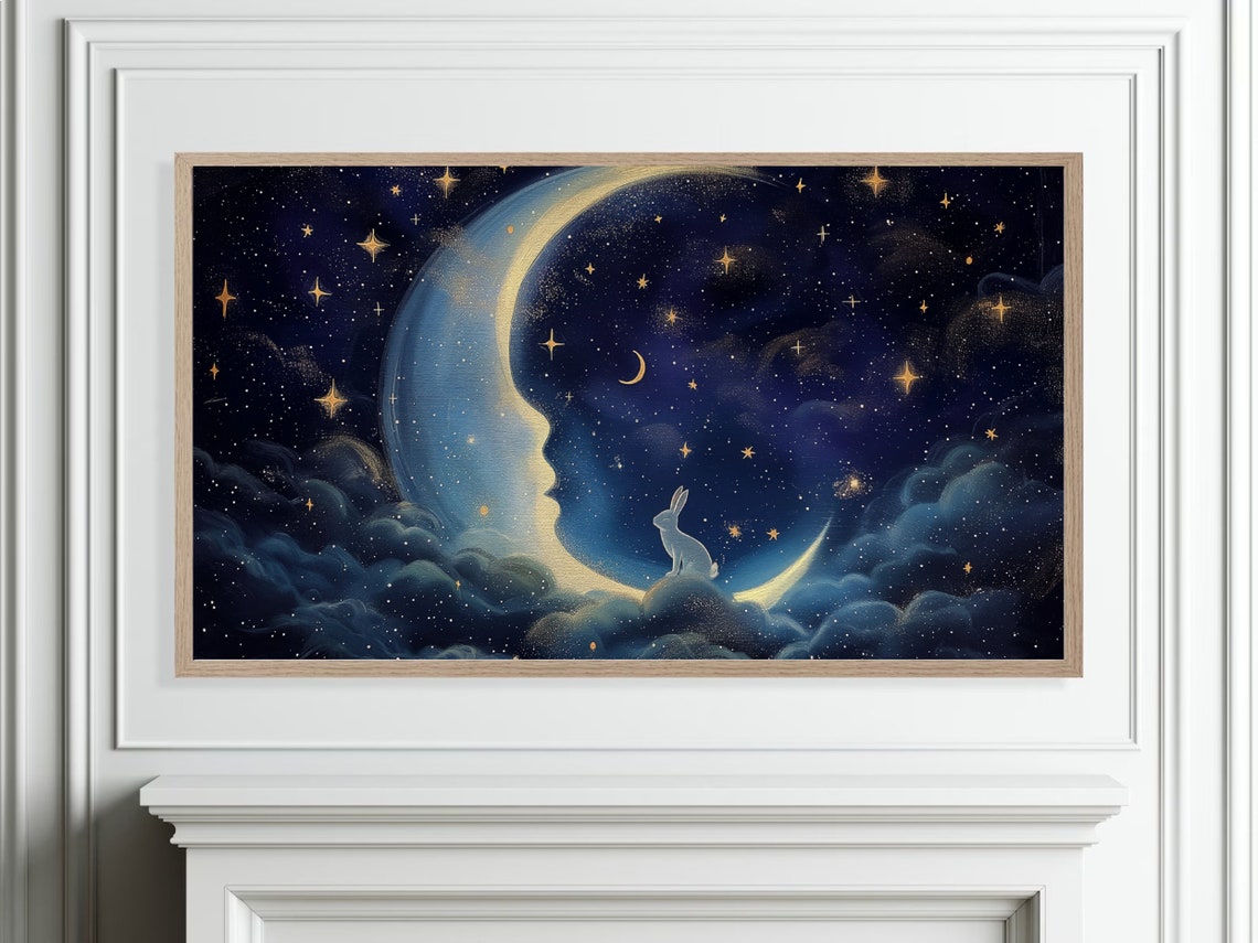 Man In The Moon Face Profile Bunny Celestial Night Sky Poster - Image 4