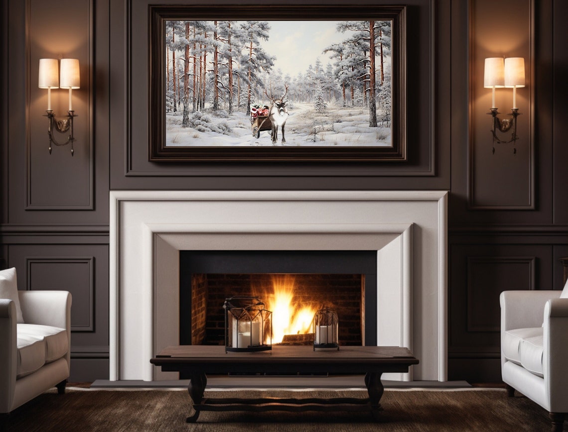 Santa Claus In A Reindeer Drawn Sleigh Through Snowy Pine Woods Poster - Image 5