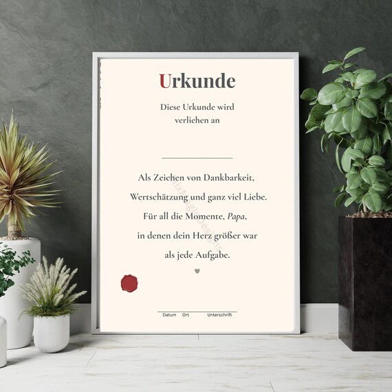 German Dad Certificate Heartfelt Papa Gift Fathers Day Keepsake Poster