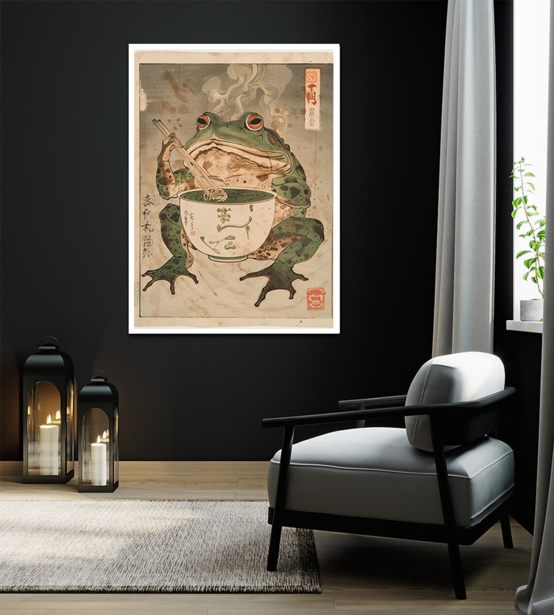 Matsumoto Hoji Japanese Frog Eating Noodles Ukiyo E Art Poster - Image 2