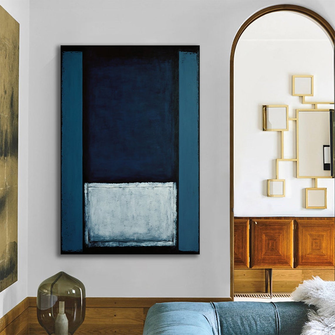 Dark Teal Navy White Abstract Color Field Rothko Style Poster