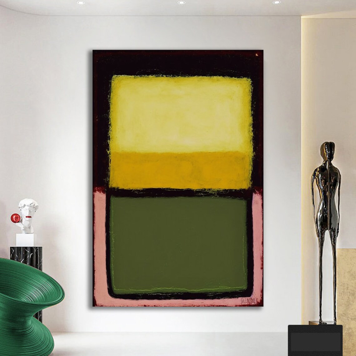 Yellow Olive Green Color Field Abstract Rothko Style Wall Poster - Image 2