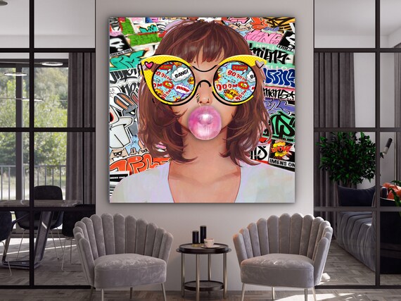 Pop Art Bubblegum Girl Comic Glasses Graffiti Style Wall Poster