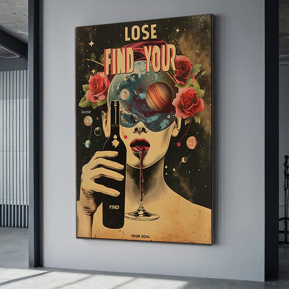 Find Your Soul Cosmic Wine Vintage Retro Glamour Quote Poster