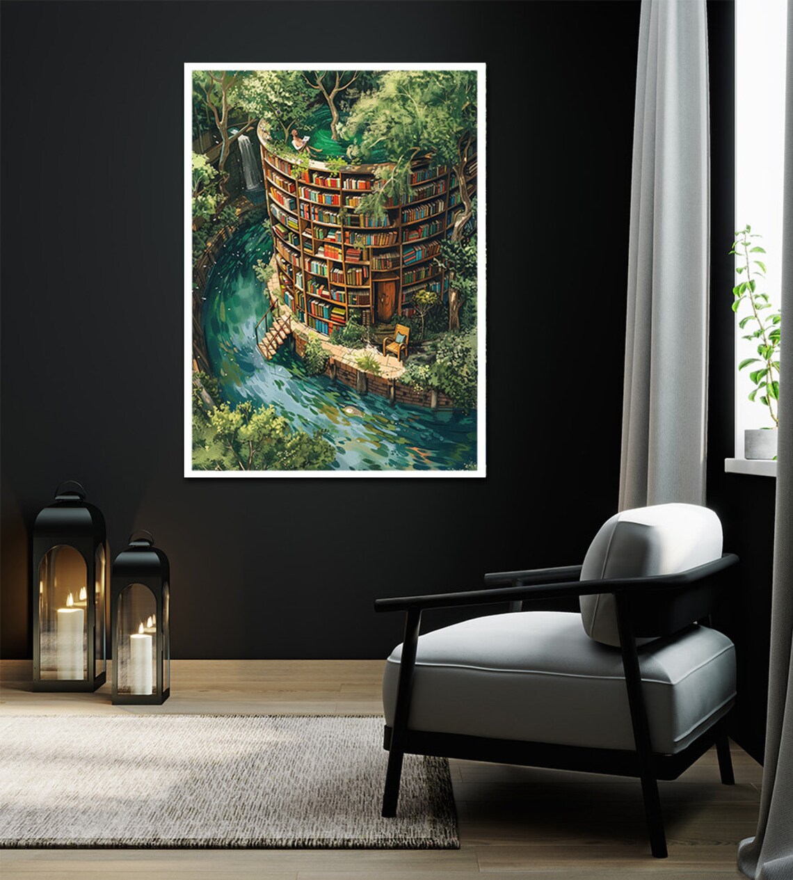 Surreal Library, Home Library Decor Art Print - Image 2