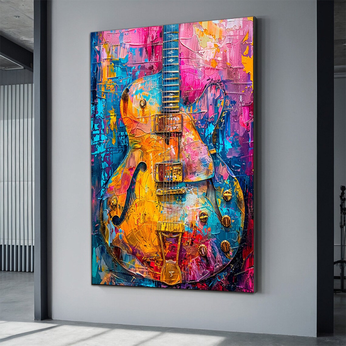 Colorful Abstract Electric Guitar in Pink Blue and Orange Palette Poster
