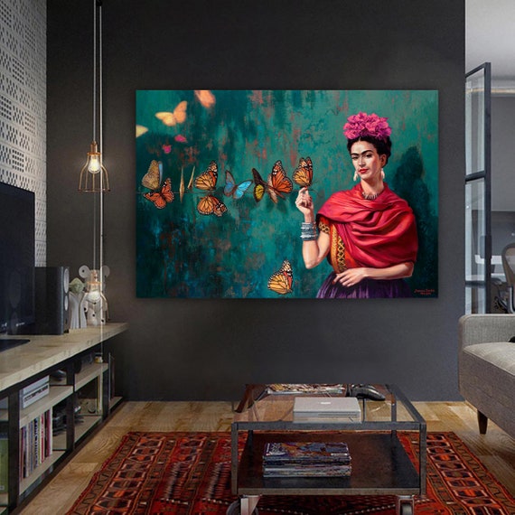 Frida And Butterflies Wall Decor Frida Modern Printed Woman Wall Decor Frida Pink Flowers Painting Butterfies Wall Decor