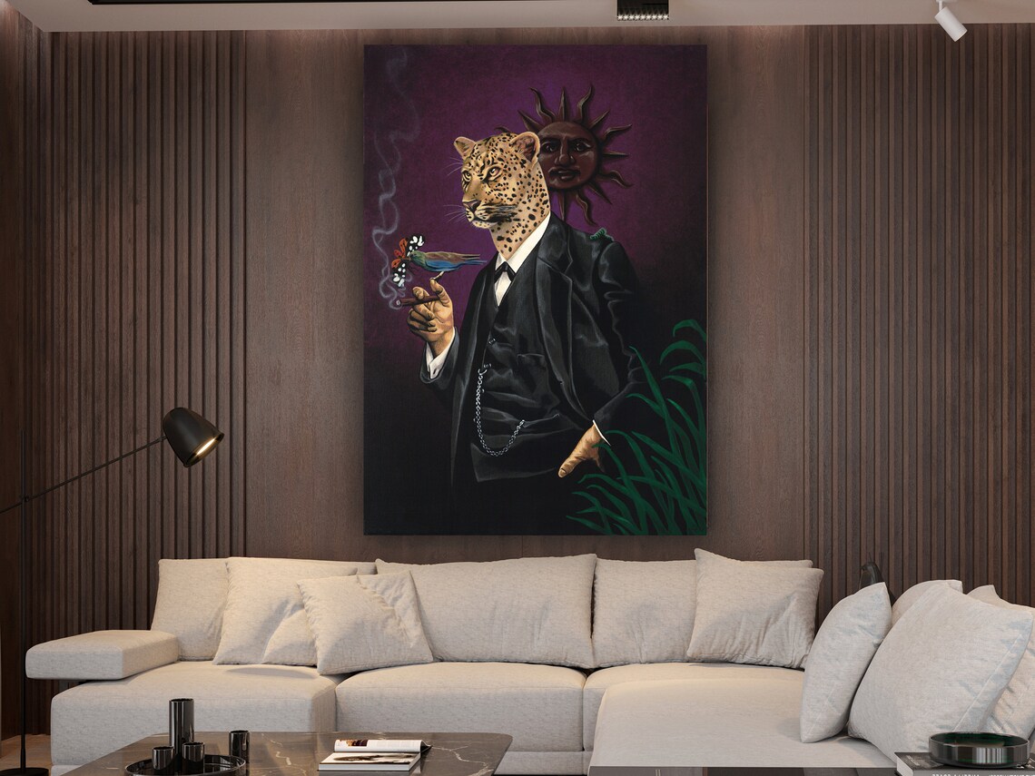 Leopard Man In Suit Cigar Surreal Animal Portrait Art Poster - Image 2
