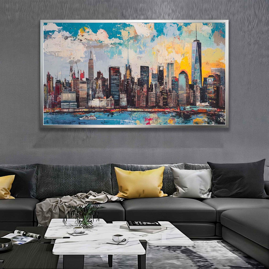 New York City Manhattan Skyline Colorful Abstract Painting Poster - Image 3