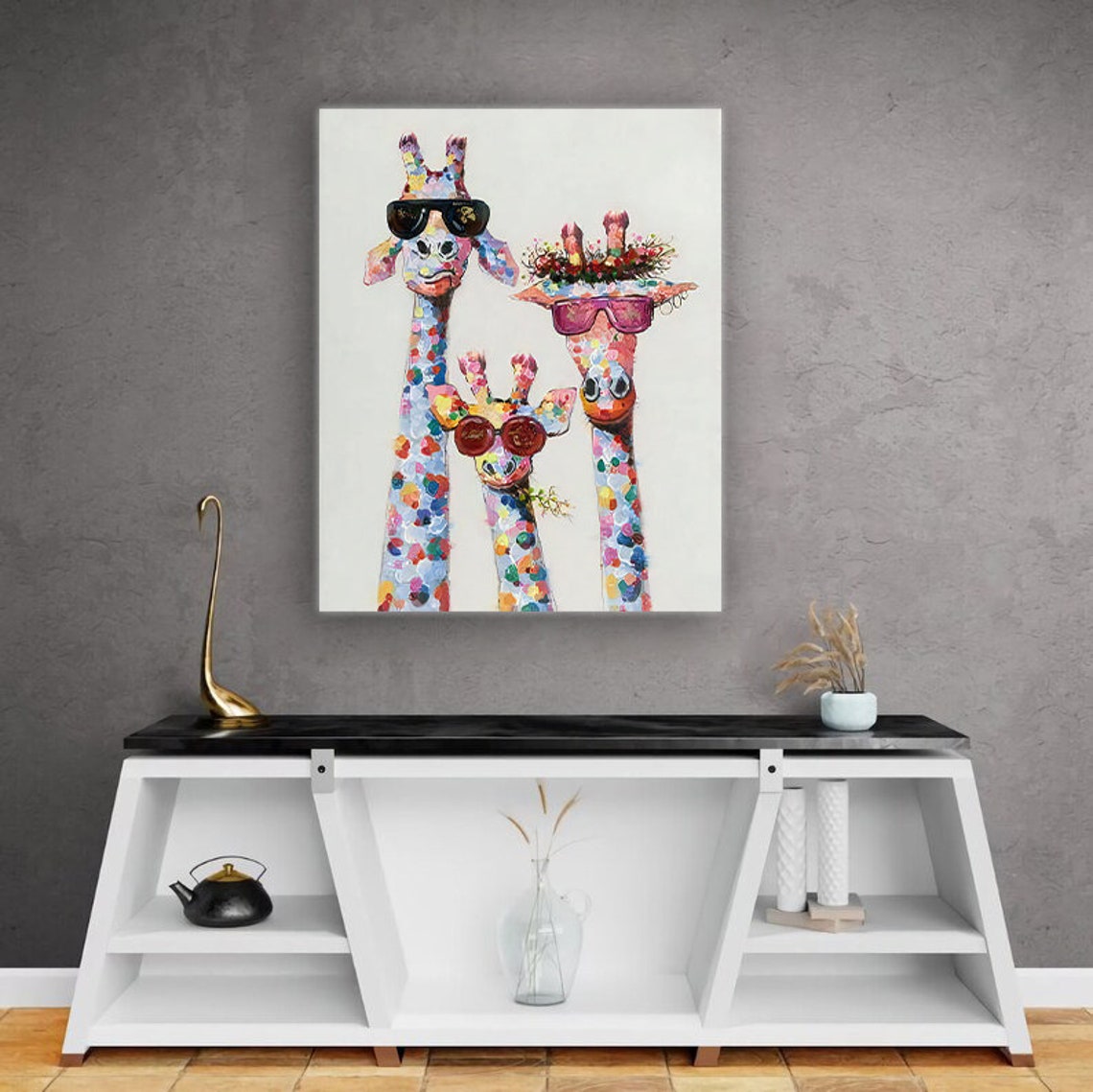 Three Colorful Giraffes Wearing Sunglasses Fun Pop Art Wall Poster - Image 2