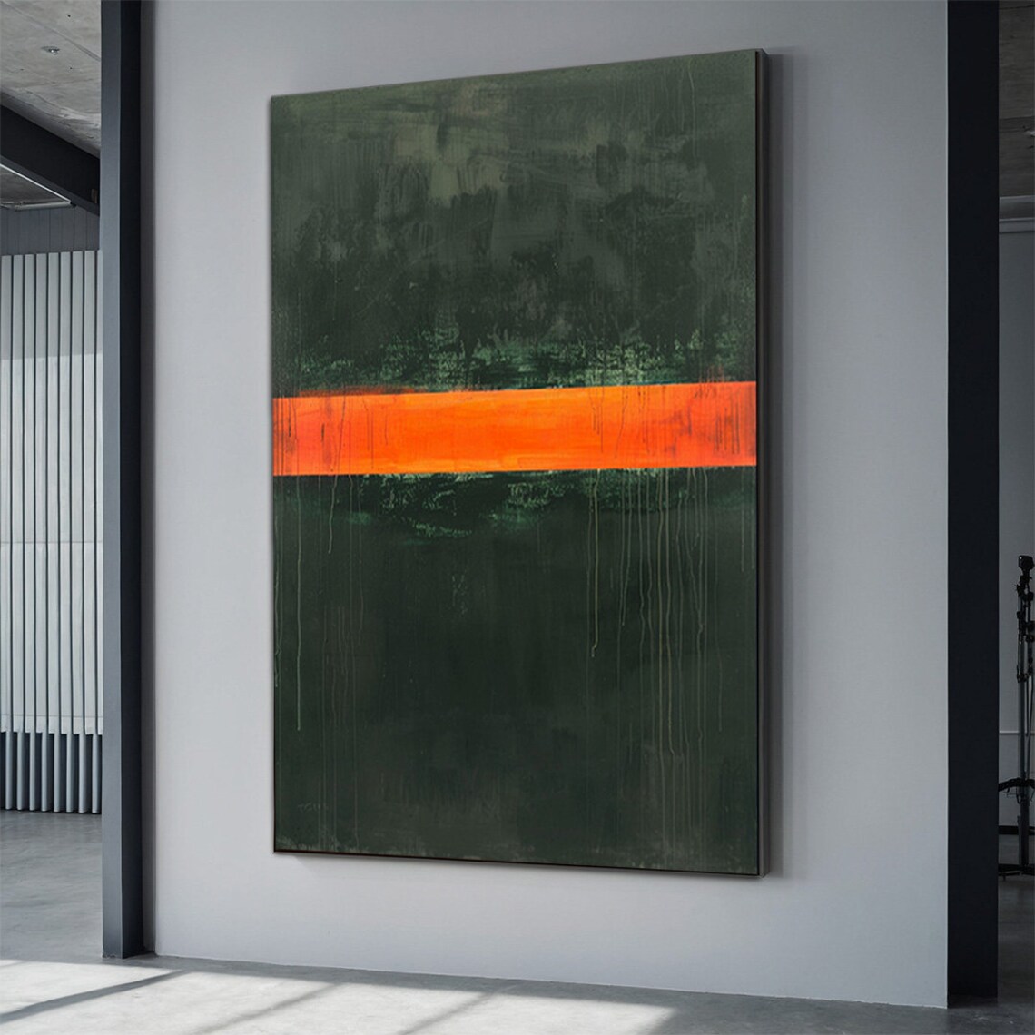 Dark Green Orange Stripe Abstract Color Field Rothko Style Poster - Image 3