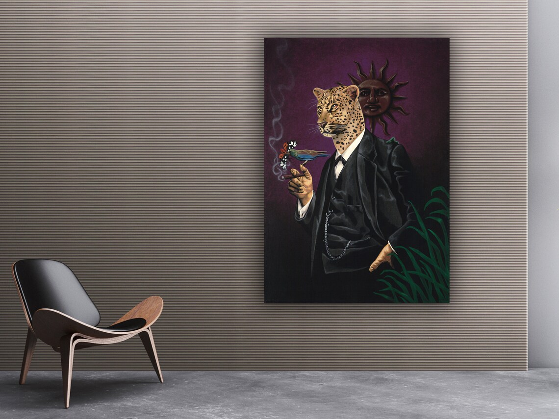 Leopard Man In Suit Cigar Surreal Animal Portrait Art Poster - Image 3