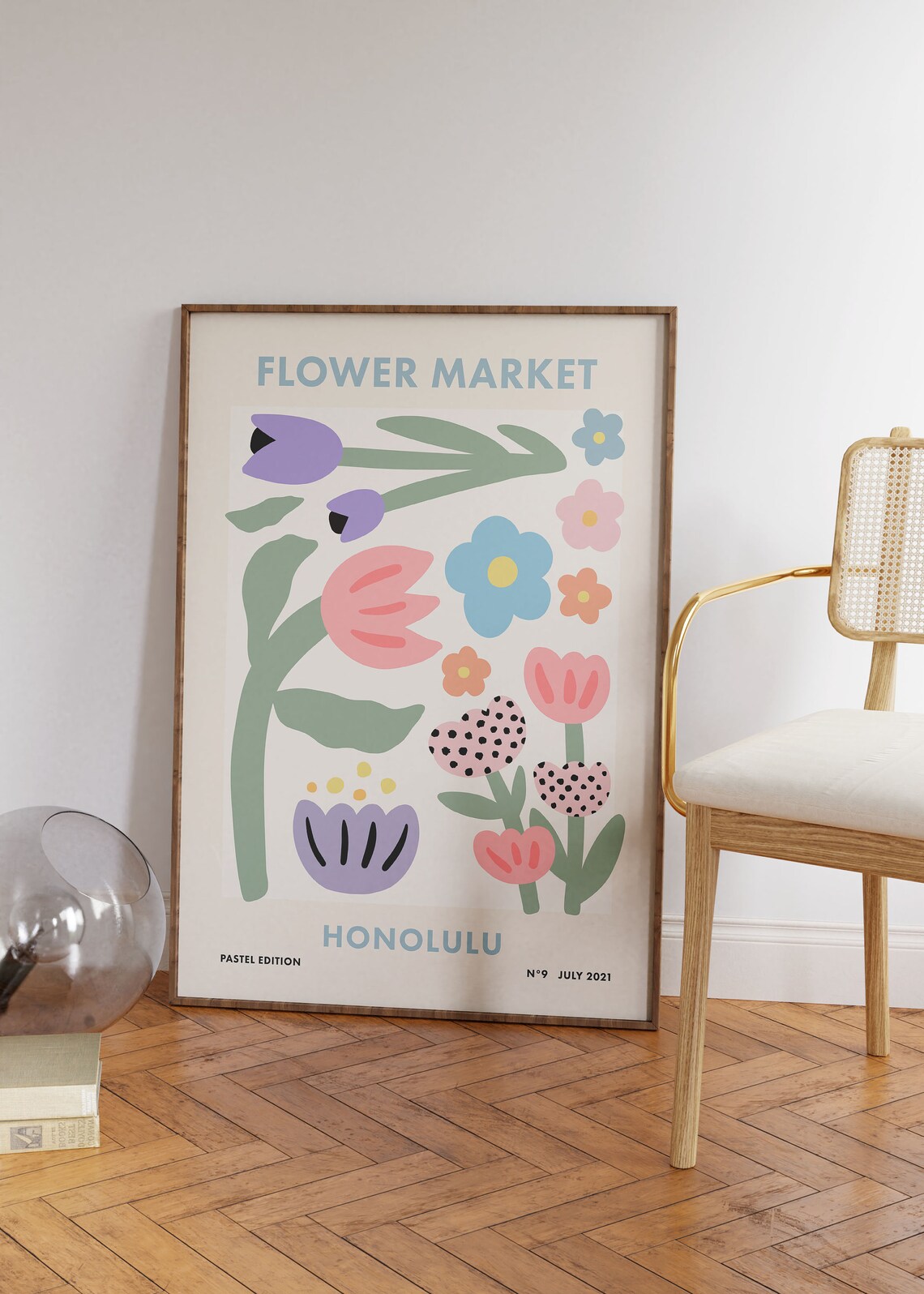 Flower Market Honolulu Retro Pastel Tulip Botanical Art Poster - Image 2