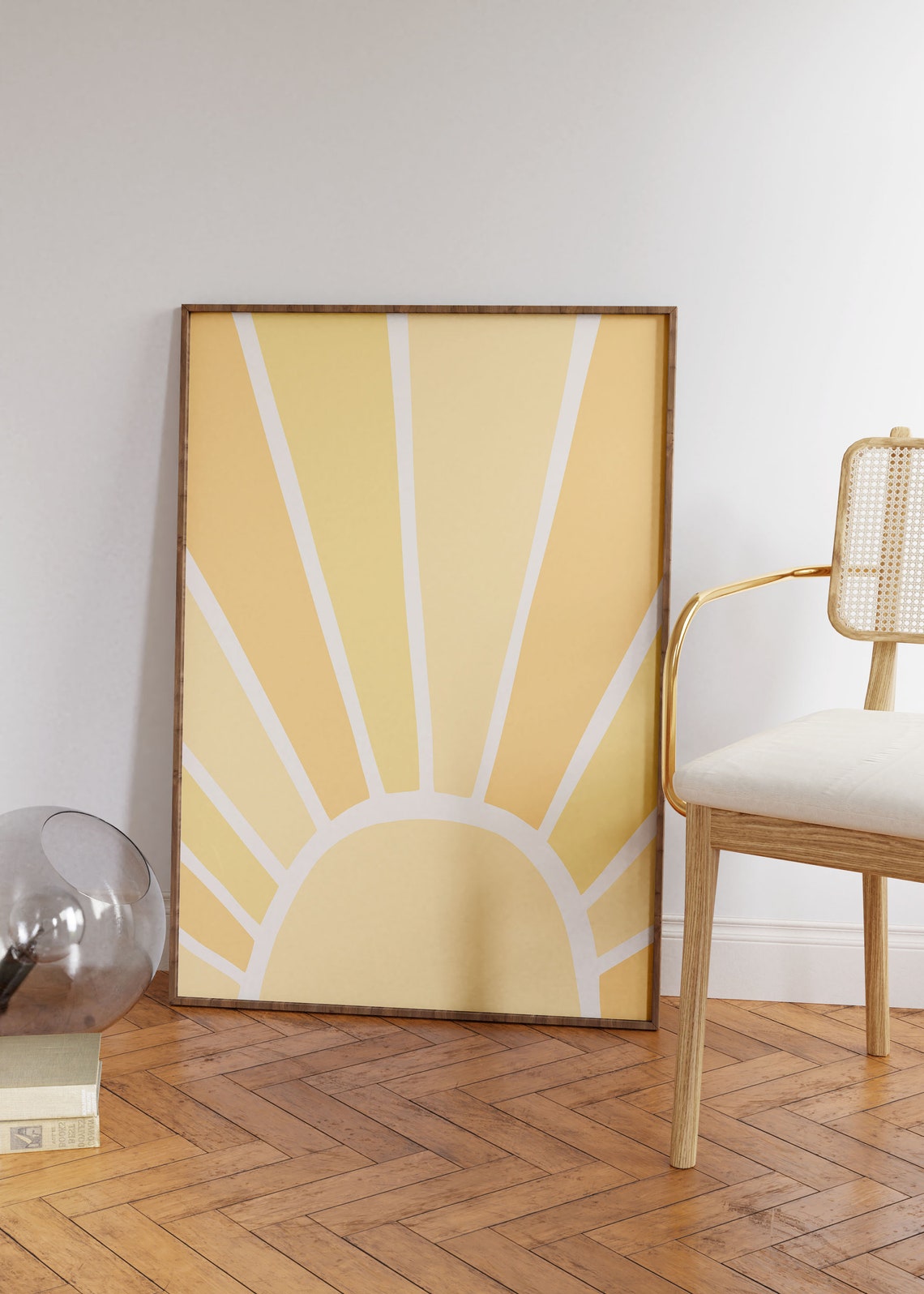 Boho Sun Rising Yellow Pastel Retro Minimalist Sunrise Wall Art - Image 3