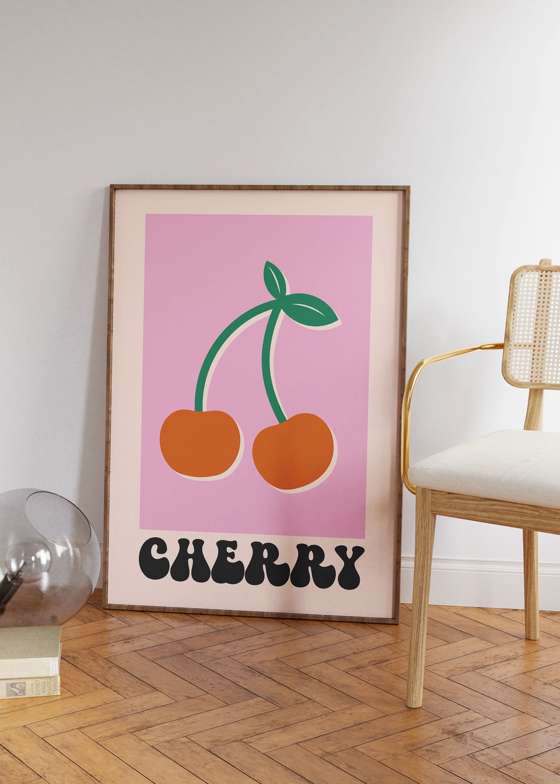Cherry Retro Groovy Red Fruit Pink Kitchen Pop Wall Decor Art Poster - Image 2